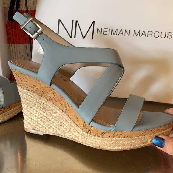 NIB Neiman Marcus Blue Wedges 8 💙 - Picture 2 of 7